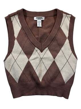 RSQ Brown and Cream Argyle V-Neck Knit Sweater Vest